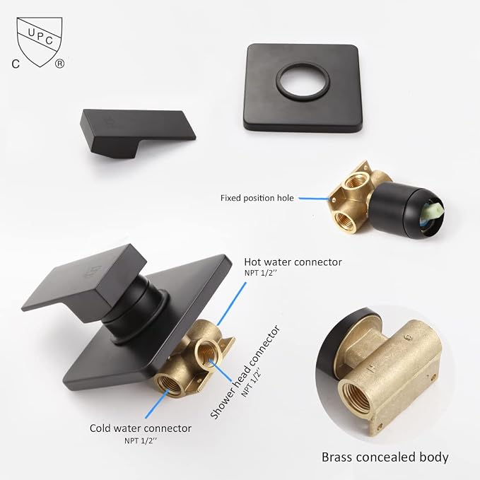 POP SANITARYWARE Matte Black Shower Faucet Set, Bathroom Rainfall Shower System - Image 5