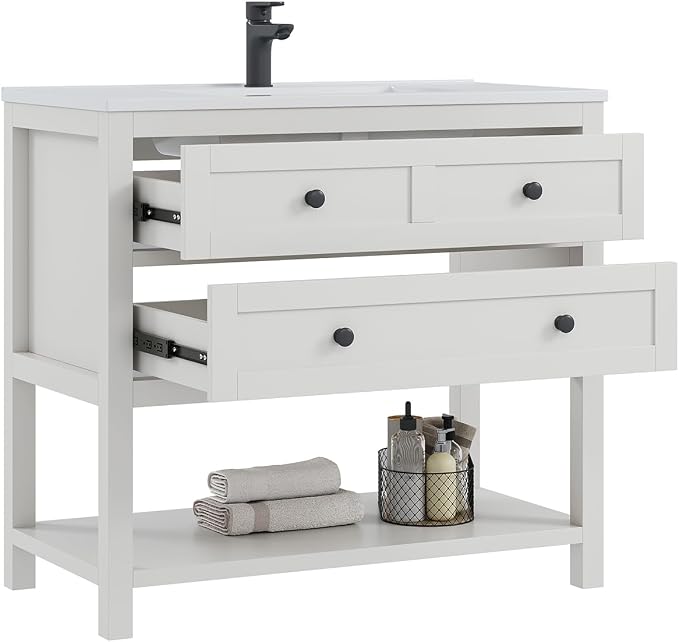 36 Inch Bathroom Vanity with Sink, Farmhouse Storage Cabinet with Drawers & - Image 9