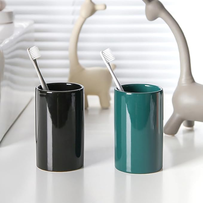 Black Ceramic Toothbrush Holder, Tumbler Cups Reusable Toothbrush Mouthwash Cup - Image 4