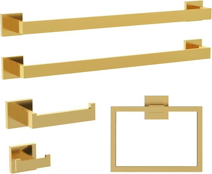 5-Piece Bathroom Hardware Set， Brushed Gold Bathroom Accessories 304 Stainless - Image 8