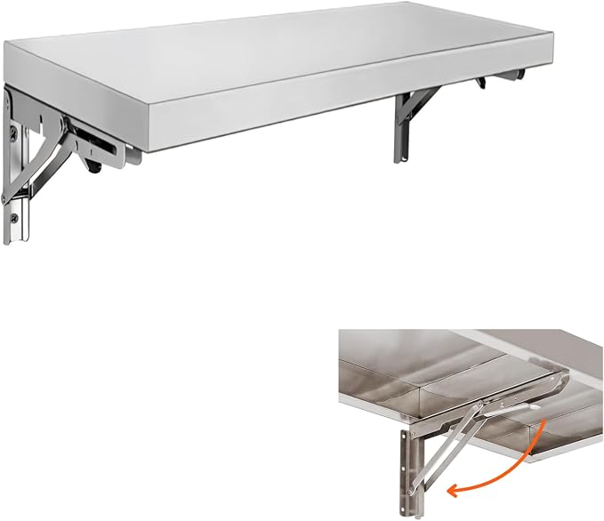Stainless Steel Folding Concession Shelf 24" x 12", Drop Down Folding Wall by SWOTCATER