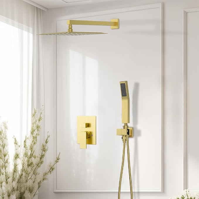 Shower Faucet Set Brushed Gold Shower System, Starbath 10" Rain Shower Head and - Image 2
