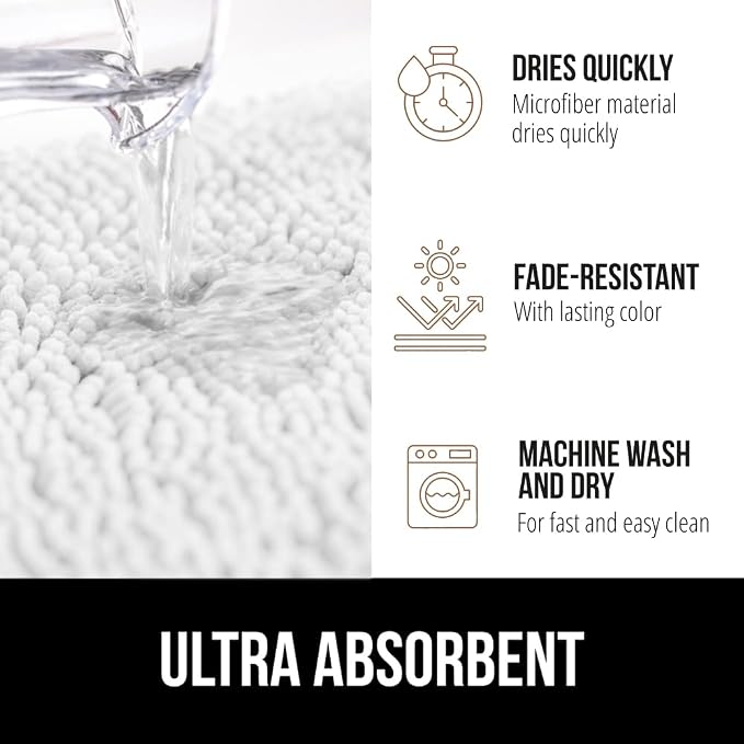 GORILLA GRIP Plush Absorbent Shaggy Chenille Bath Rug Mat - Image 5