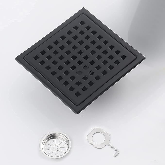 6 Inch Square Shower Floor Drain Black Matte, Grille - Image 6