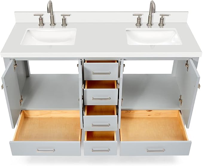 ARIEL Cambridge 61 Inch Grey Bathroom Vanity Double Sink, Solid Wood, 1.5-Inch - Image 6
