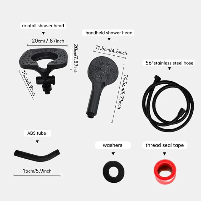 Black Shower Head with Handheld Spray Combo 2 in 1 Rainfall High Pressure with - Image 5