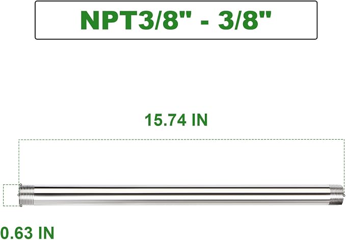 TAISHER 2PCS Stainless Steel Pipe Fittings, 3/8" NPT Male x 3/8" NPT Male - Image 2