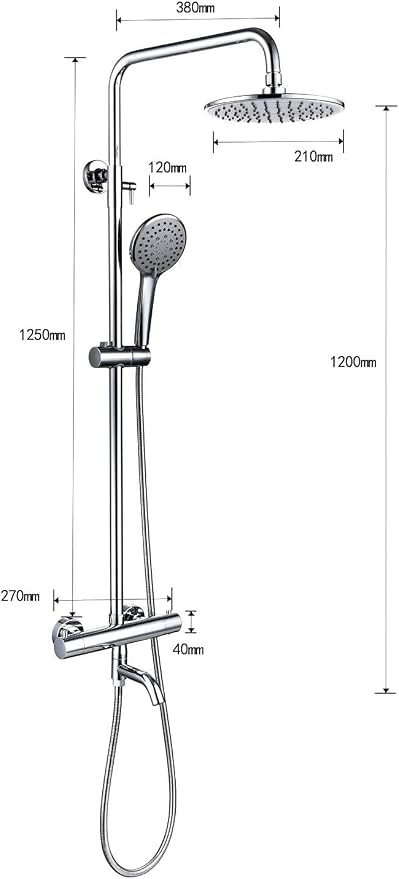 Outdoor Shower Faucet Set 8" Round Shower Head 3 Function Thermostatic Rainfall - Image 3