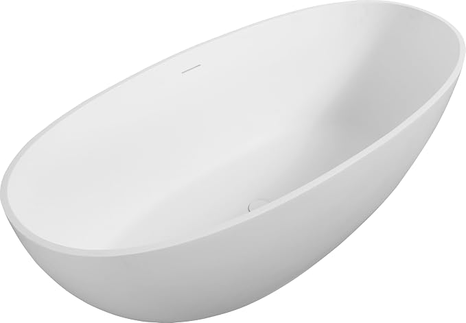 Abruzzo 65" Matte White Freestanding Solid Surface Bathtub, Luxury Handcrafted - Image 8