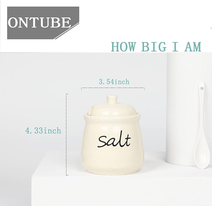 ONTUBE Ceramic Salt Bowl with Lid and Spoon 12oz - Image 5