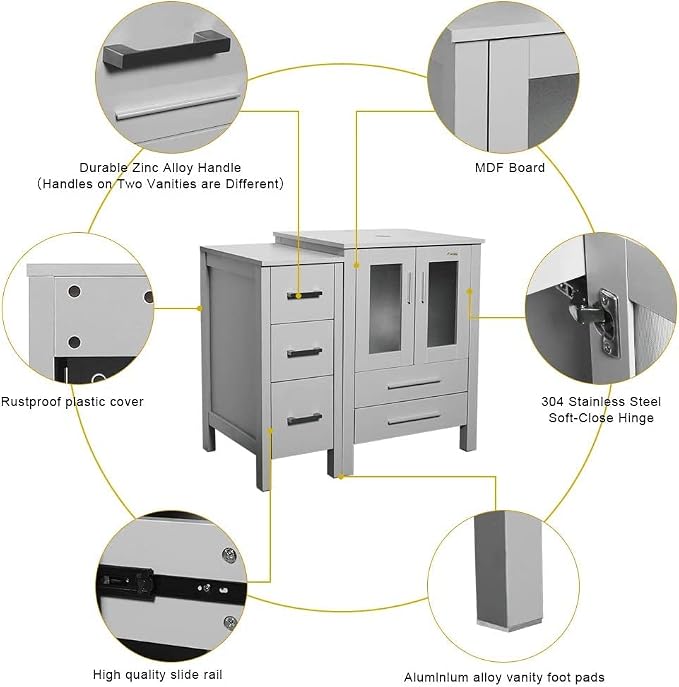 eclife 48" Modern Bathroom Vanity Sink Combo Freestanding Cabinet - Image 3