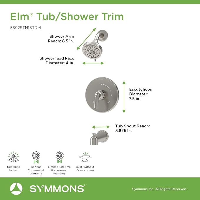 Elm Single Handle Wall Mounted Tub and Shower Trim Kit - Image 3