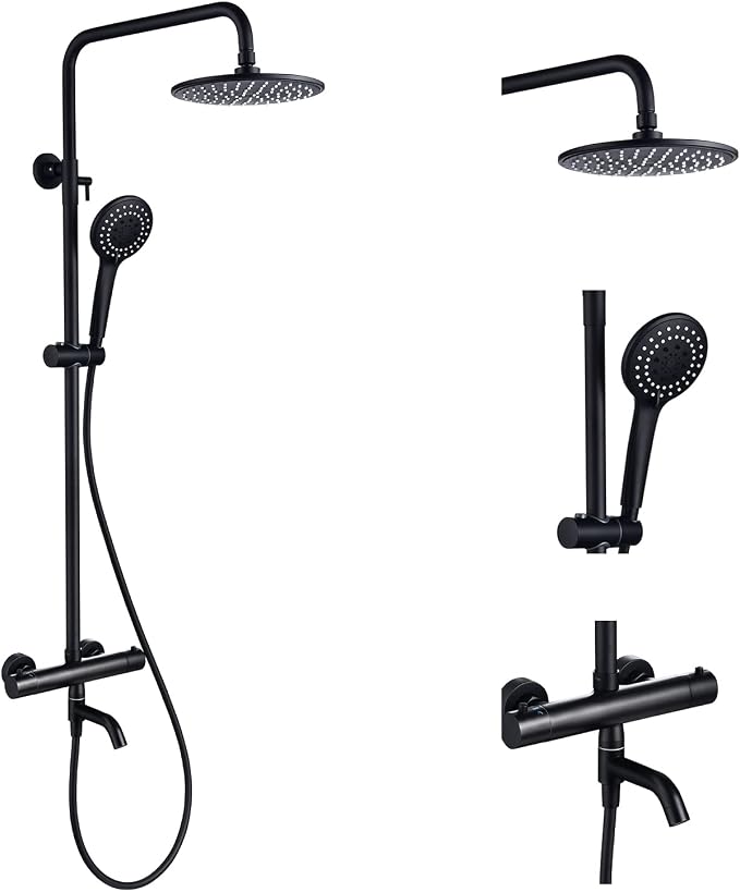 3-Function Thermostatic Outdoor Shower Faucet Set, Exposed Pipe Wall Mount by LFGUD