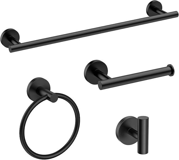 USHOWER Matte Black Bathroom Hardware Set, Modern 18-Inch Towel Bar Set Wall by USHOWER
