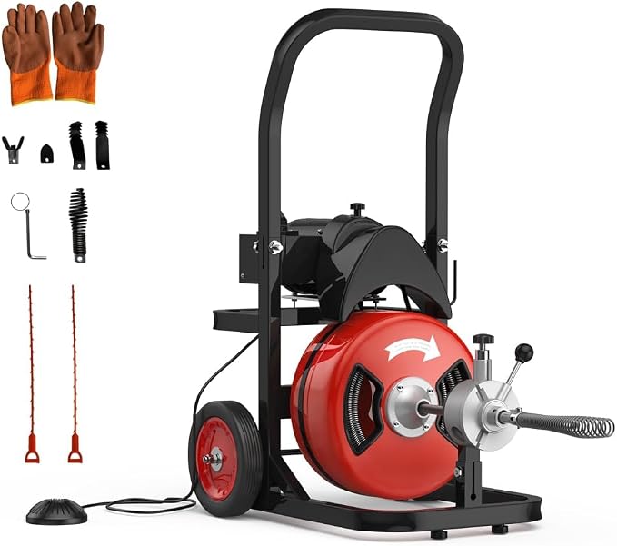 100Ft 1/2 Inch Cable Drain Cleaning Machine, 450W Auto Feed Portable Electric by GarveeTech