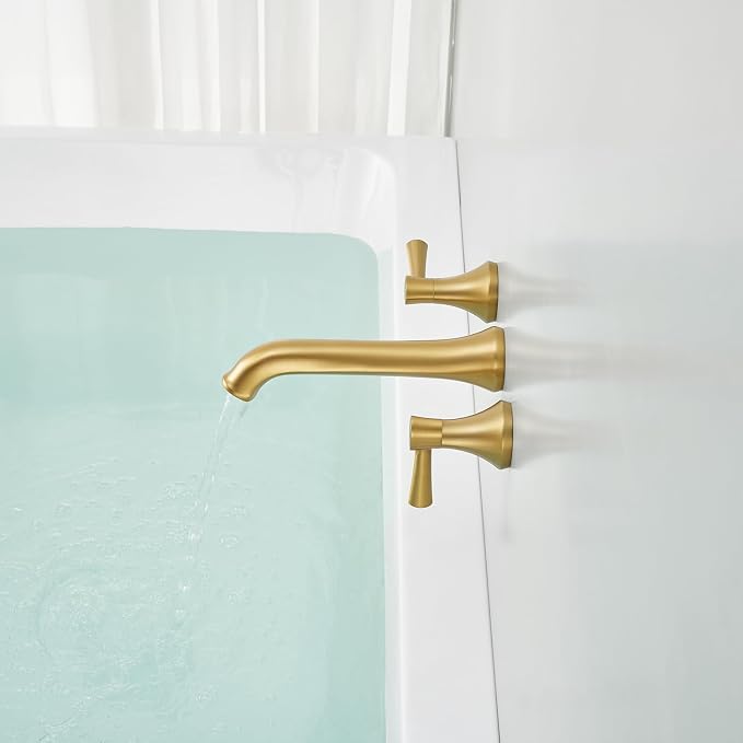 Wall Mount Tub Filler Brass Tub Faucet Brushed Gold Bathroom Bathtub Faucets - Image 4
