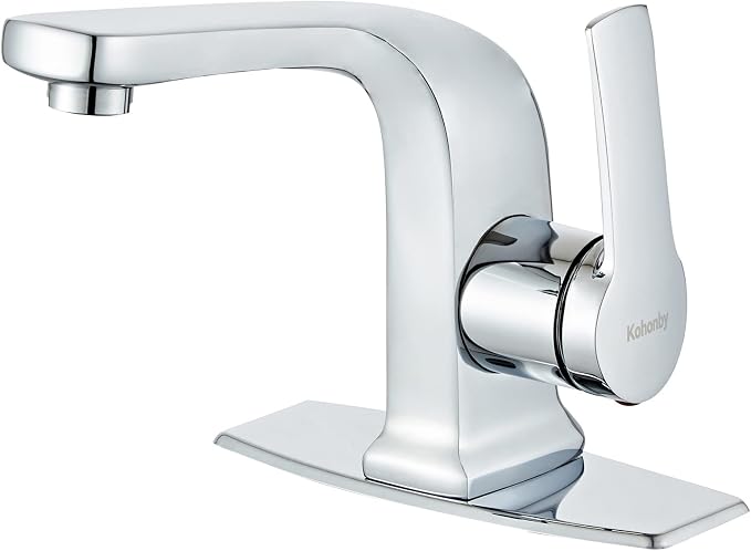 Modern Bathroom Faucet Chrome, Single Handle Commercial Bathroom Sink Faucet by KOHONBY