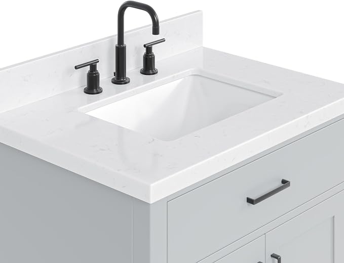 ARIEL 30" Bathroom Vanity with Sink, Carrara White Quartz Top 1.5" Edge - Image 6