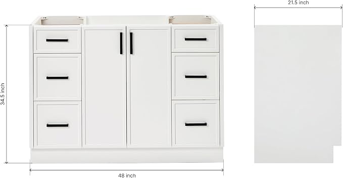 ARIEL Kelly 48 inch Bathroom Vanity Without Sink in White, Bathroom Base Cabinet - Image 3