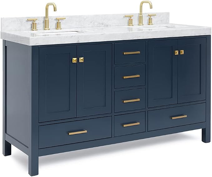ARIEL Cambridge 60 Inch Midnight Blue Bathroom Vanity Double Sink, Solid Wood - Image 8