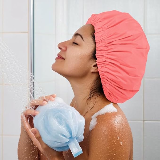 Reusable Shower Cap for Women, Large Waterproof Shower Essentials Bonnet - Image 4
