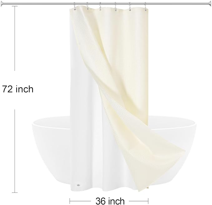 3 in 1 Stall Half Size Cream Shower Curtain Set-36 W x 72 H, Ivory Waffle - Image 8