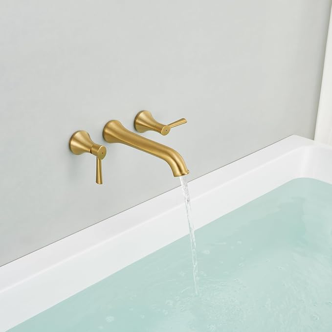 Wall Mount Tub Filler Brass Tub Faucet Brushed Gold Bathroom Bathtub Faucets - Image 6