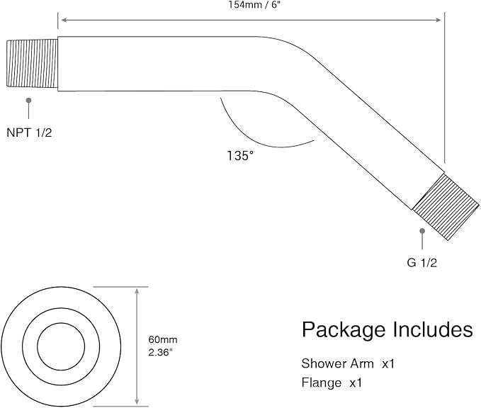 6 Inch Brushed Gold Angled Shower Arm - Image 8