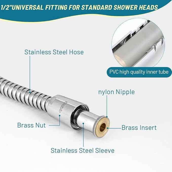 Klabb 79-Inch Extra Long Stainless Steel Shower Hose – Flexible, Durable - Image 2