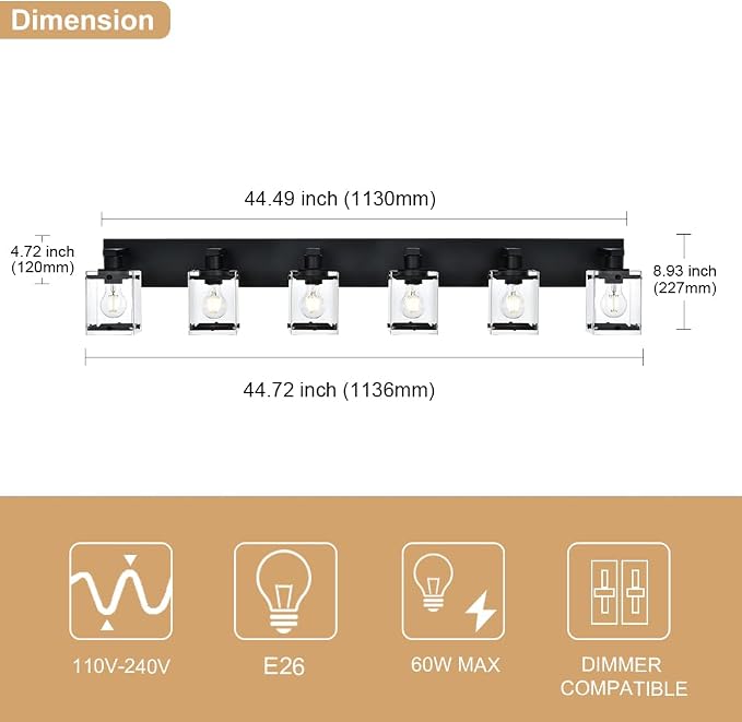 6-Light Bathroom Light Fixture Black Finish, Modern Vanity Lighting - Image 5
