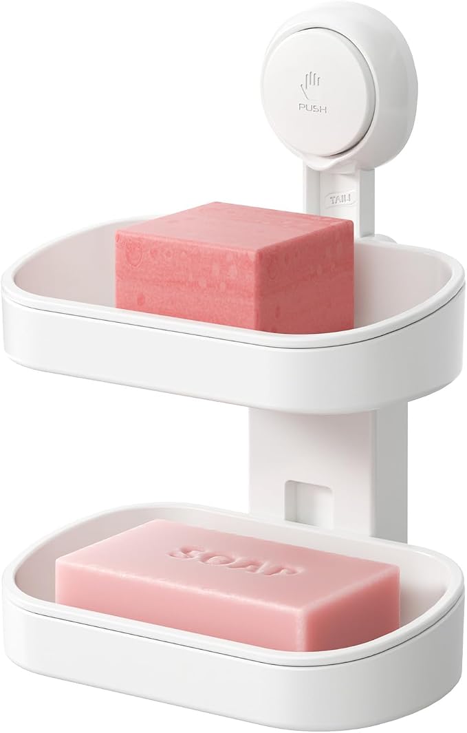 TAILI Double Layer Soap Dish Suction Cup Soap Holder, Strong Sponge Holder by TAILI