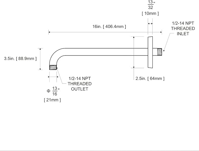 OFFO Shower Arm with Flange, 16 in Brushed Nickel Wall Mount Replacement Angle - Image 7