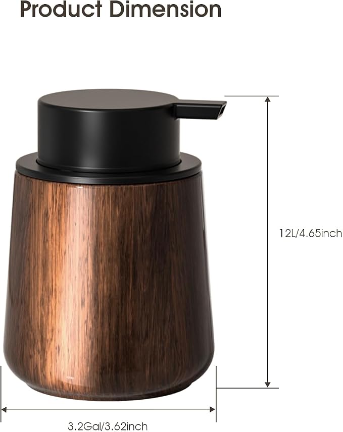 18 Oz Walnut Color Foaming Hand Soap Dispenser, Refillable Modern Home Decor - Image 7