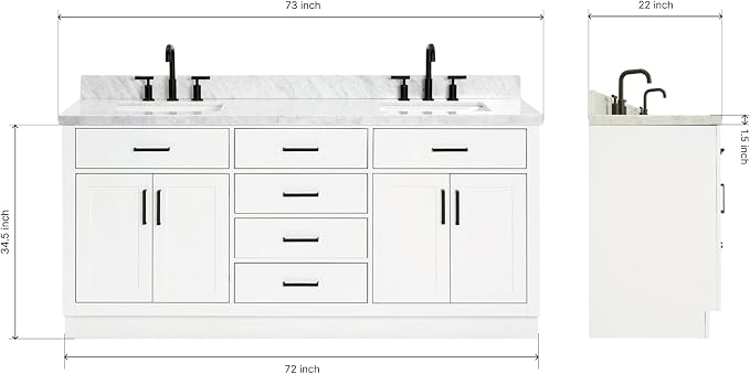 ARIEL Double Vanity 73" White - Image 2