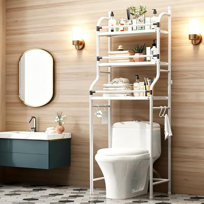 3-Tier Over The Toilet Storage, Metal Bathroom Organizer Shelves Cabinet - Image 8