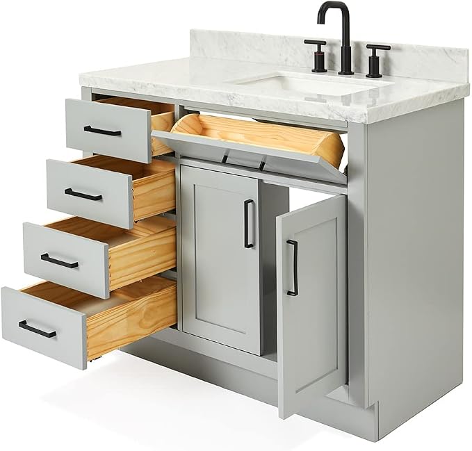 ARIEL Hepburn 43 Inch Single Sink Bathroom Vanity in Gray, 1.5 Edge Italian - Image 4