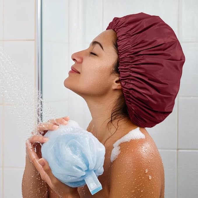 Reusable Shower Cap for Women, Large Waterproof Shower Essentials Bonnet - Image 4