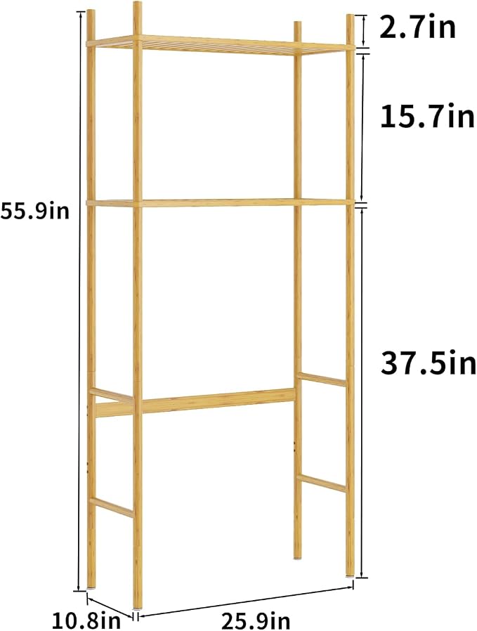 2 Tier Over The Toilet Organizer Rack Bamboo, Freestanding Bathroom Toilet - Image 2
