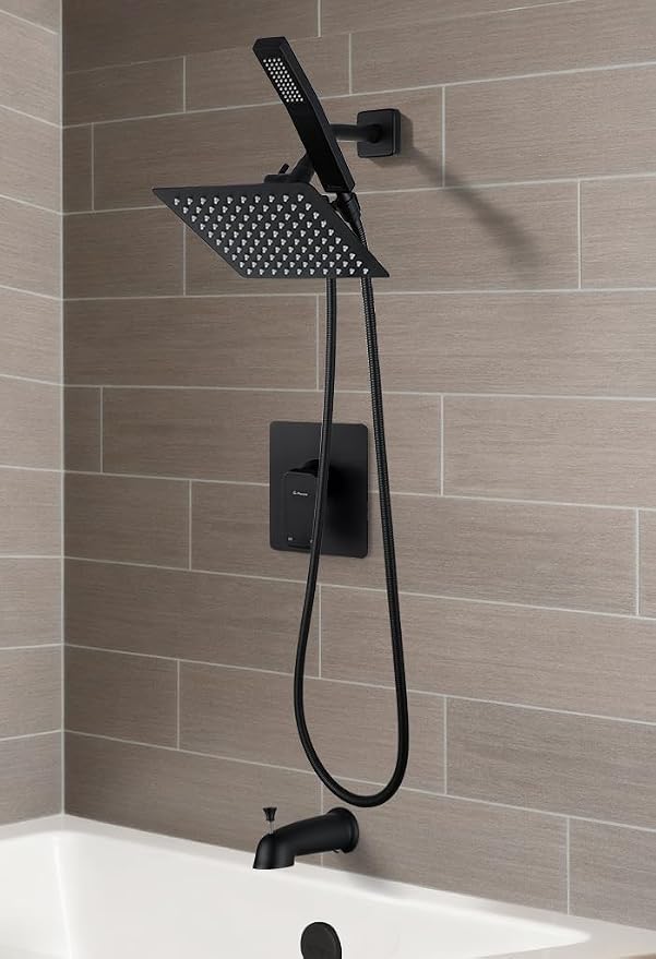 All Metal Shower Faucet Set, Dual Square Shower Head System - Image 2
