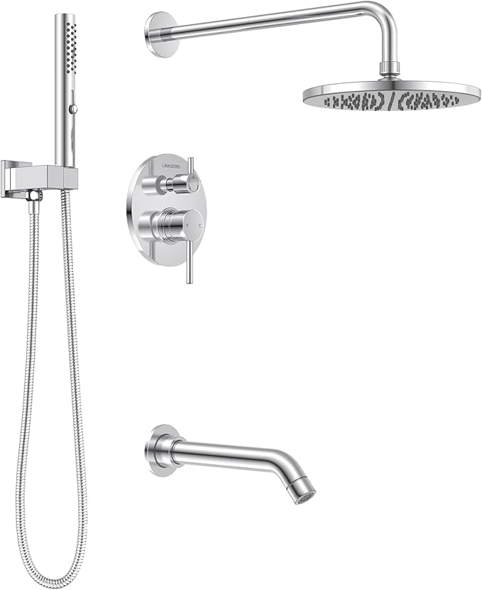 Lava Odoro Modern 3-Setting Round Rain Bathtub and Shower Faucet Set, Chrome by LavaOdoro