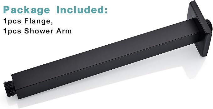 BESTILL 10 Inch Matte Black Ceiling Mount Shower Arm and Flange, Square Rain - Image 7