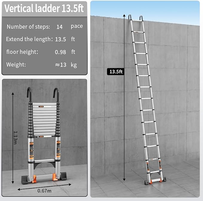 Telescoping Ladder, 13.5FT Aluminum Multi-Purpose Collapsible Ladder - Image 2