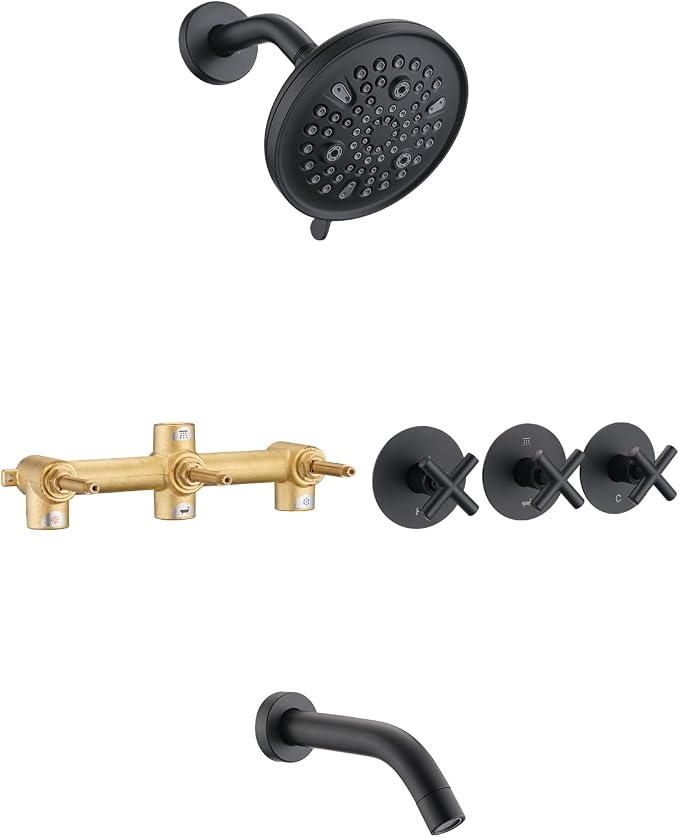 PROOX 3 Handle Tub Shower Faucet Set, 9-Setting Rainfall Shower Head by PROOX