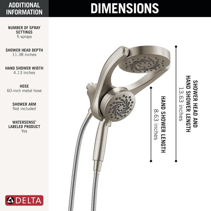 Delta 5-Setting HydroRain 2-in-1 Dual Shower Head - Image 5
