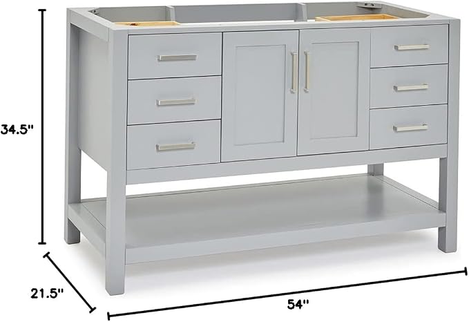 ARIEL 54" Grey Bathroom Vanity Base Cabinet, Center Rectangular Sink, 2 Soft - Image 3