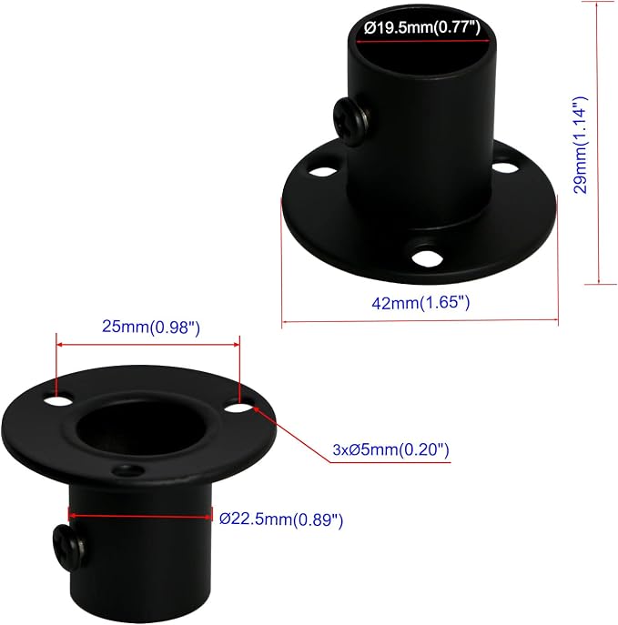 4Pcs Tube Hole Diameter 19 mm, Stainless Steel Matte Black Adjustable Curtain - Image 2