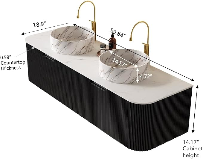 60" Floating Bathroom Vanity Without Sink, Marble Top, Solid Wood Surface and - Image 2