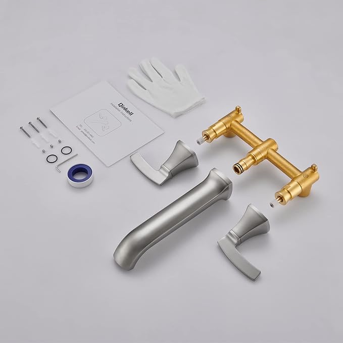 Wall Mount Tub Filler Roman Tub Faucet High Flow Long Spout Reach Brushed - Image 6