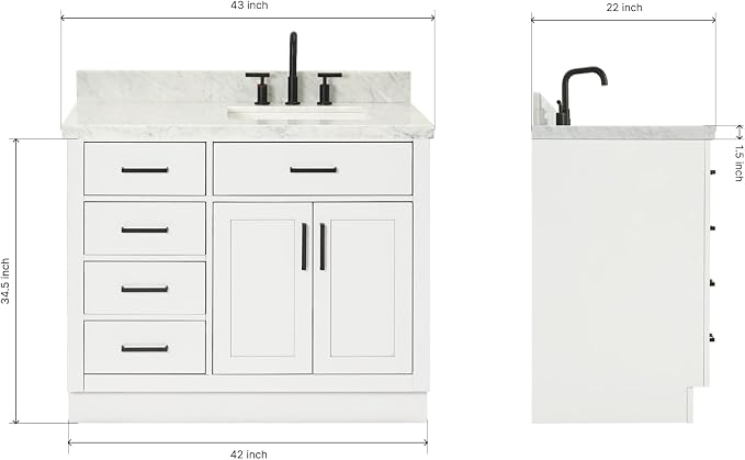 ARIEL Hepburn 43 Inch Single Sink Bathroom Vanity in White, 1.5 Edge Italian - Image 2