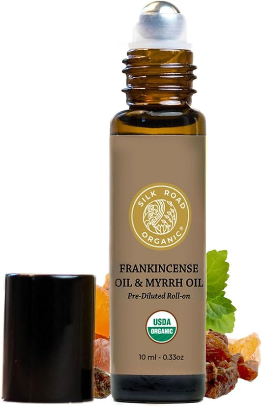 Silk Road Organic Frankincense Oil & Myrrh Essential Oil Roll On, USDA Certified by SILKROADORGANIC